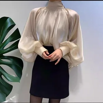 Neploe Elegant Vintage Bow Lace Upเสื้อผู้หญิงY2kโคมไฟหลวมBlusas Mujer 2025 ฤดูร้อนใหม่Organzaเสื้อสีดํา