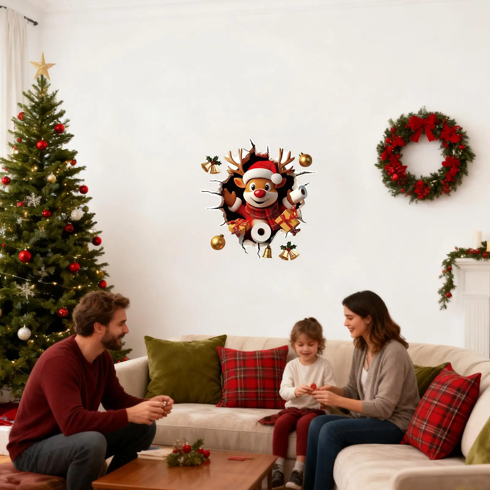 Christmas Wall Stickers Removable Santa Removable Reindeer Decoration Christmas Floor Stickers For Winter School Class Room
