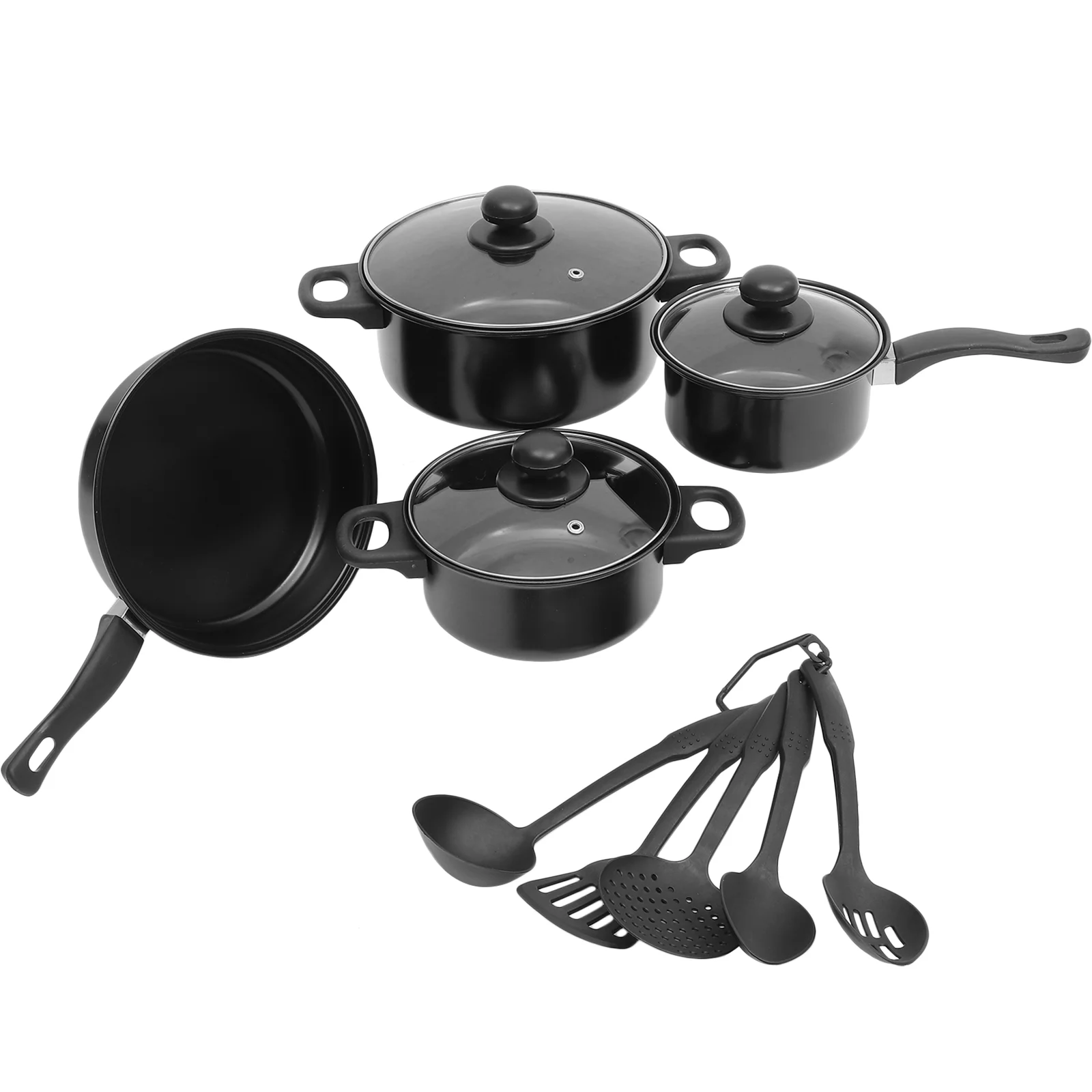 

7 Pcs Flat-bottomed Small Frying Pans Griddle Cast Iron Pots And Non Stick Plastic Travel