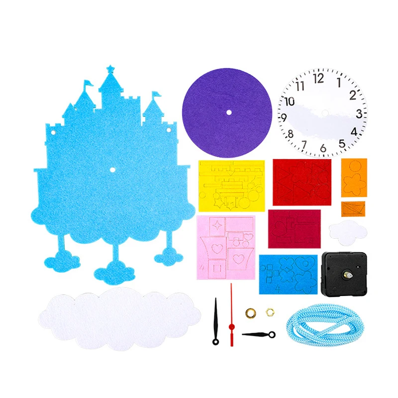 Baby DIY Clock Toys Non-woven Arts Crafts Hour Minute Second Children Cognition Clocks for Kindergarten Hanging Ornaments