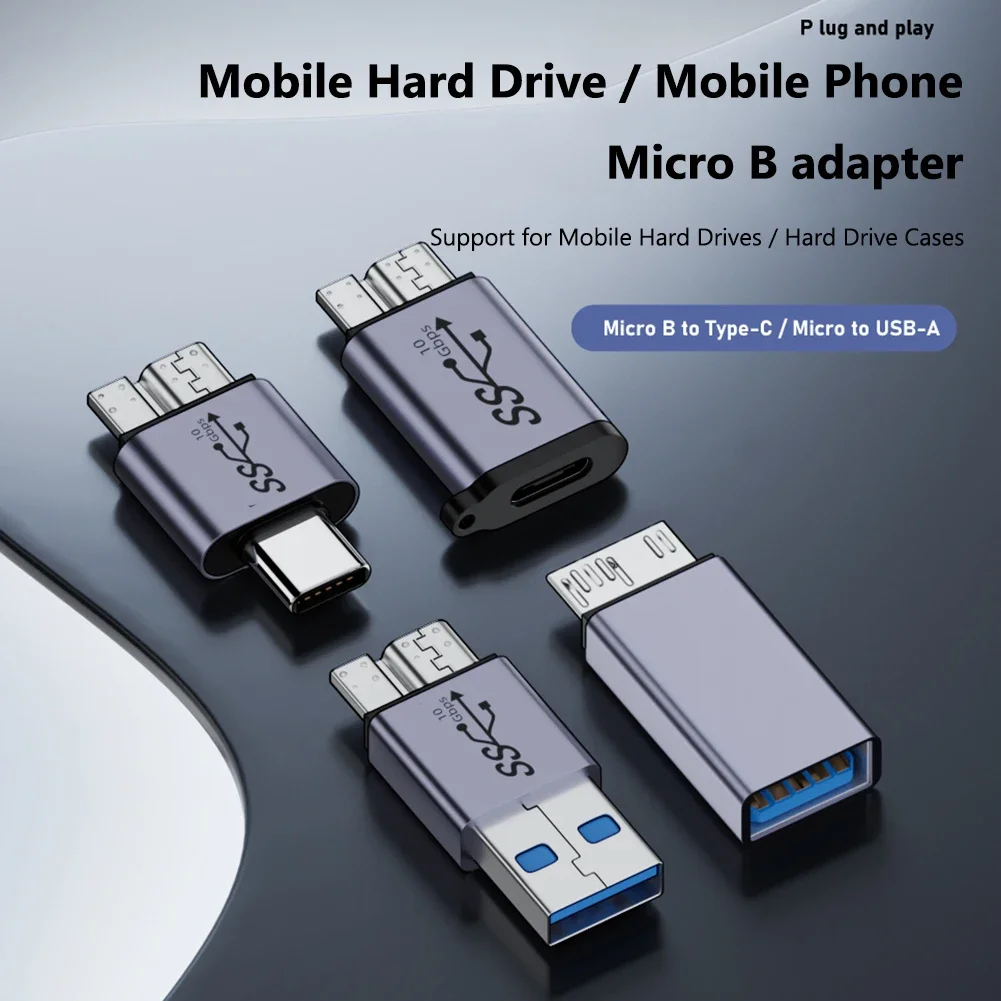 Adaptador USB TYPE-C a Micro B HDD, USB3.1 Gen2 10Gbps 7.5W, Adaptador Micro B a USB C 3.1 para Disco Duro, Cable para SSD/HDD Externo