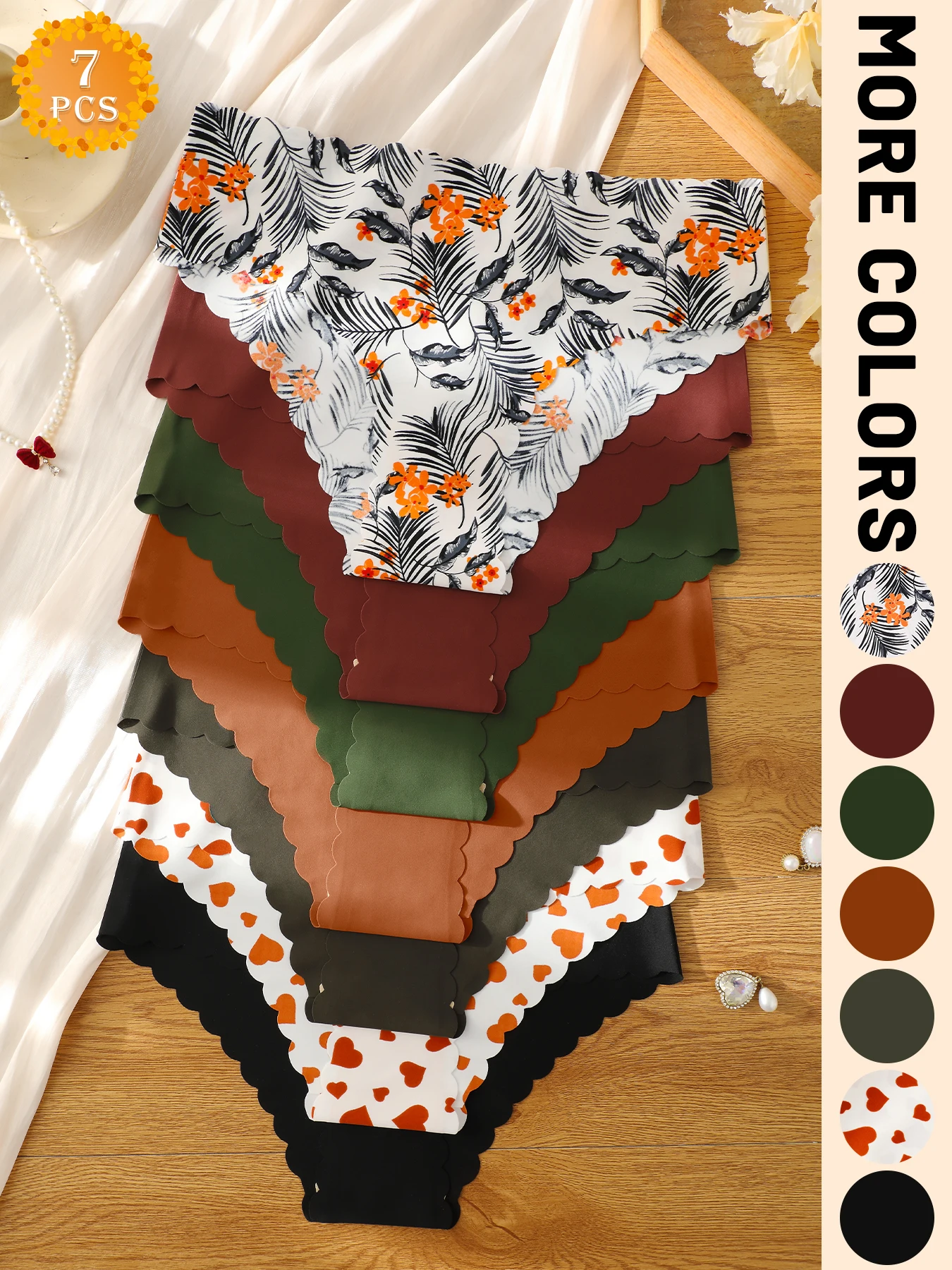 7er-Pack Nahtlose Damen-Slips mit Wellensaum, Blumen- und Herz-Print, Tiefsitzende Unsichtbare Höschen, Weiche Atmungsaktive Tägliche Unterwäsche