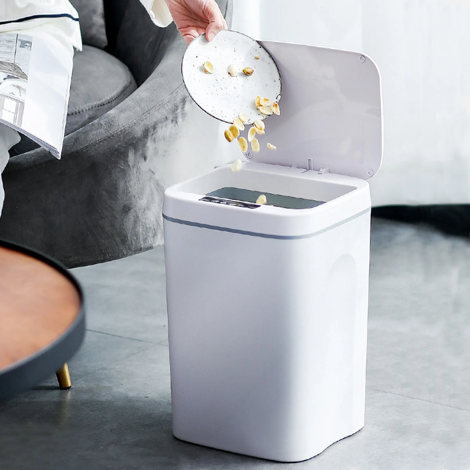 LOYALHEARTDY 16L Rubbish Bin Waste Bin 0.3 Seconds Smart Sensor Bathroom Trash Can Touchless Waste Paper Bin White