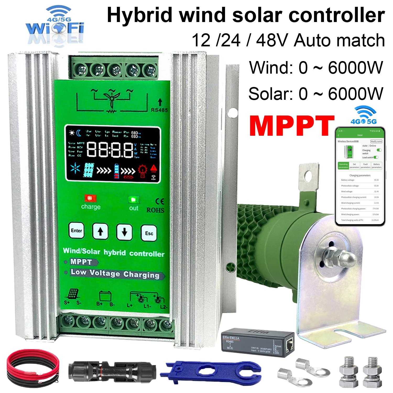 5KW 10KW 12KW 2KW MPPT Wind Solar Charge Controller 5000W 12V 24V 48V Volts Hybrid Regulator for Wind Turbine Windmill Battery