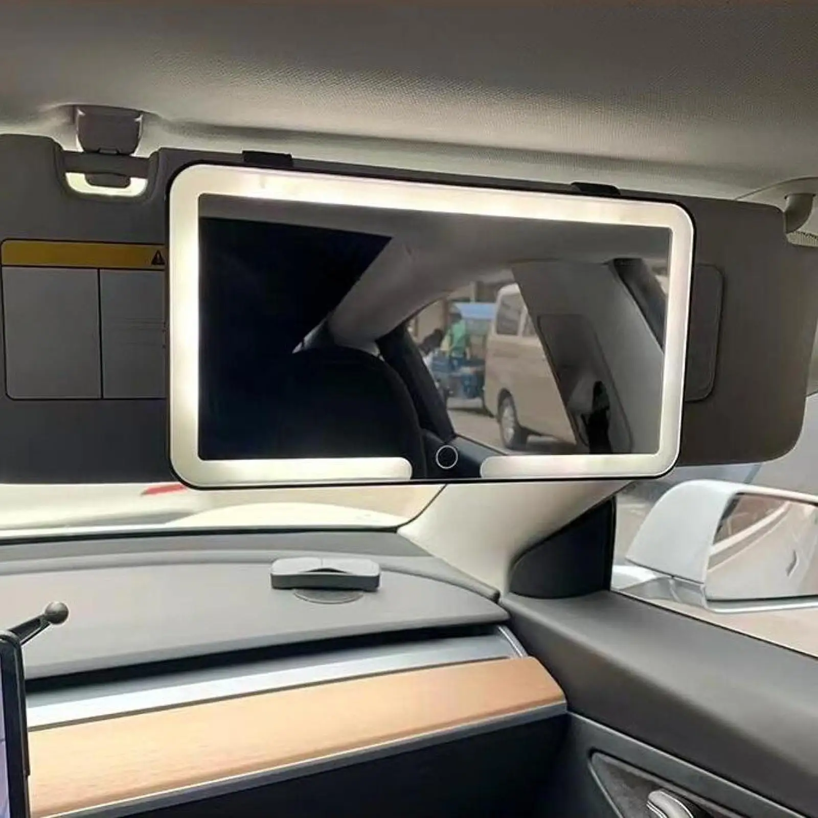 Universeller Auto-Sonnenblenden-Schminkspiegel mit Touchscreen, Auto-Innenausstattung, Einfache Installation, Schminkspiegel mit Beleuchtung, 3 Lichtmodi