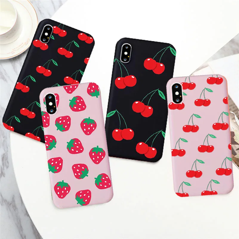 

Soft TPU Silicone Phone Case for IPhone 11 12 13 Pro Max 7 8 Plus X Xs 12 11Pro Max XR SE2 Fruit Cherry Fundas Pink Black Cover