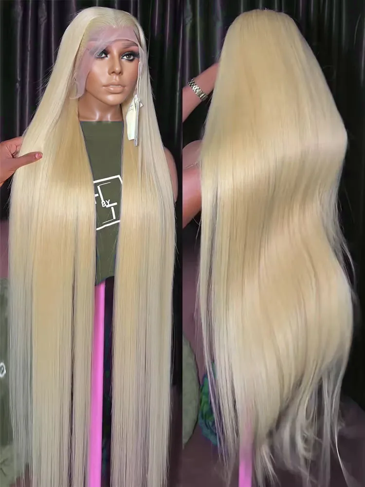 

Linktowig 40 Inch 613 Blonde Colored Human Hair Wigs HD 13x6 Lace Frontal Wig Bone Straight Brazilian 200 Density Remy For Women