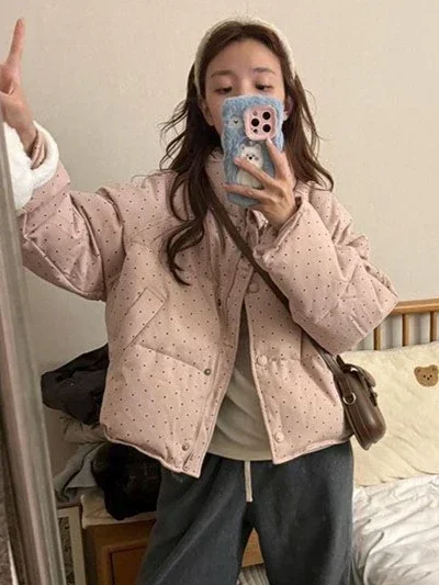 

2025 Autumn/Winter New Women's Down Cotton Jacket Commuter Dot Printed Short Jacket
