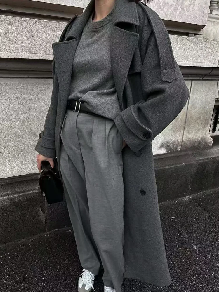 

HH женская осень 2021, новая модная двубортная ветровка в стиле ретро с длинными рукавами, женские однотонные простые офисные пальто с карманами на шнуровке