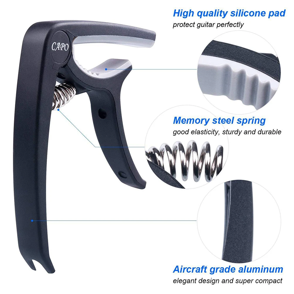 

Guitar String Winder Picks Set Guitar Capo String Plectrum Set Replacement Tools Accessories Kit For Guitarists Black