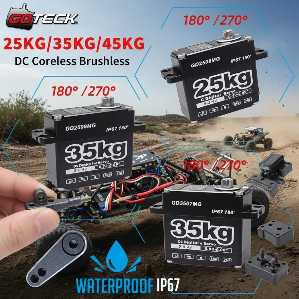 

High-Torque Waterproof Servo: 25-45kg Metal Gear for 1/10 & 1/8 Scale Crawlers​