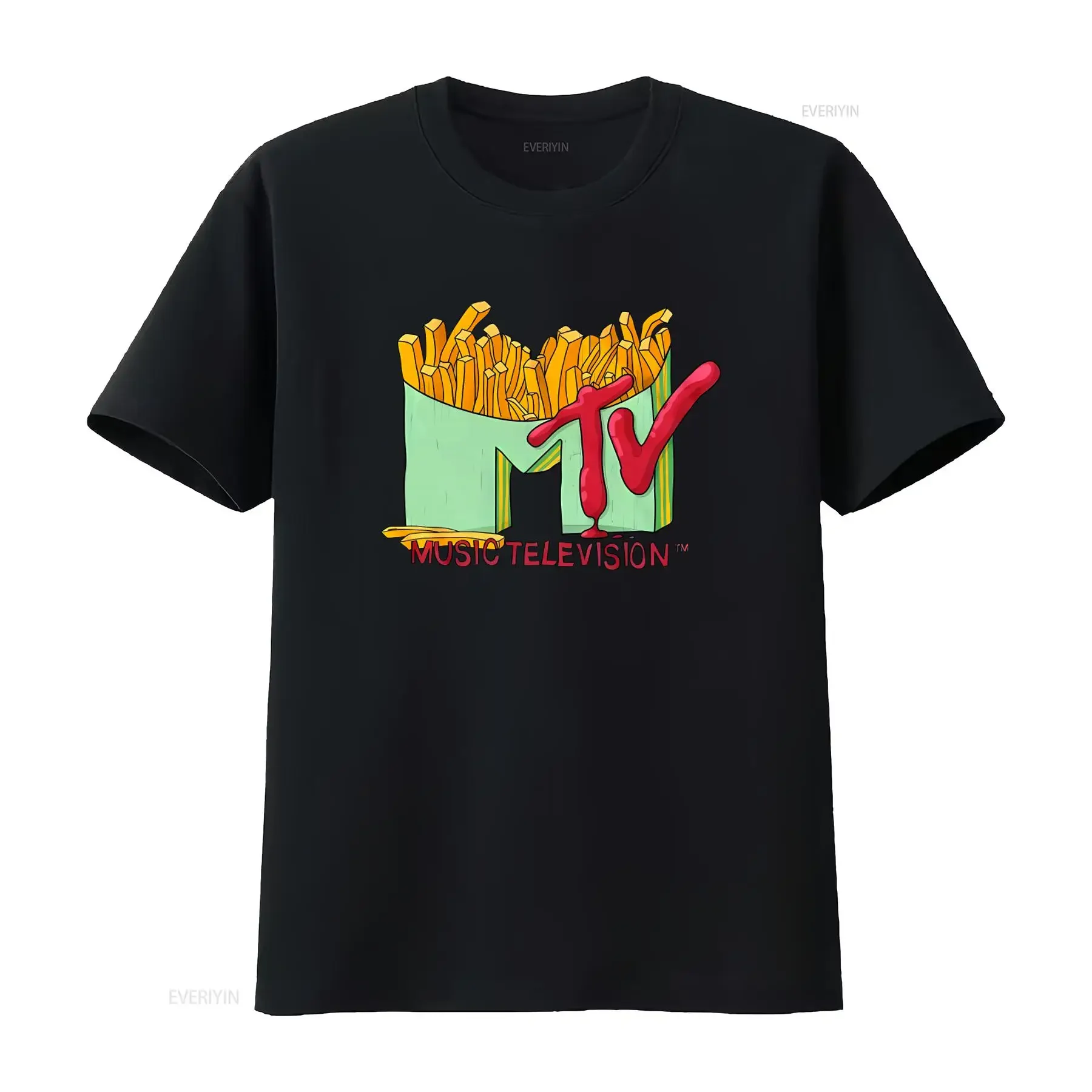 French Fries Logo MTV T Shirt for Casual Fashion Print vintage Washed Soft fashion Breathable Slightly Comfortable