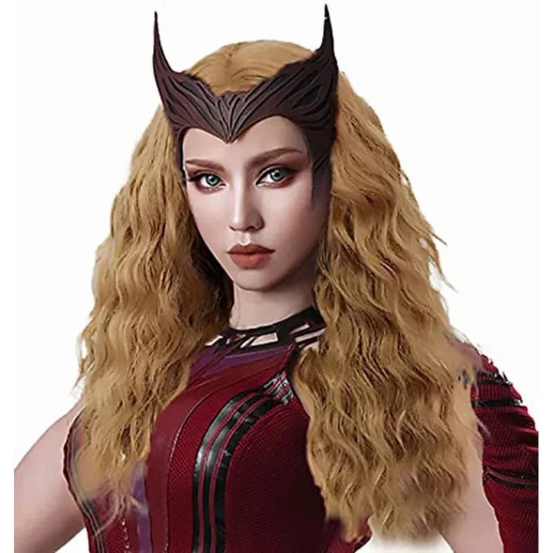 2025 New Wanda Vision Long Wavy Wig Scarlet Witch Heat Resistant Synthetic Hair Perucas Cosplay Wigs Mask Free X157