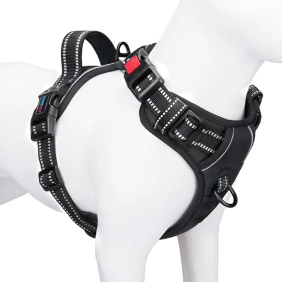 

Pull Dog Harness Reflective Front Clip Vest with Handle, Adjustable 2 Metal Rings 3 Buckles, [Easy to Put on and Take Off] M