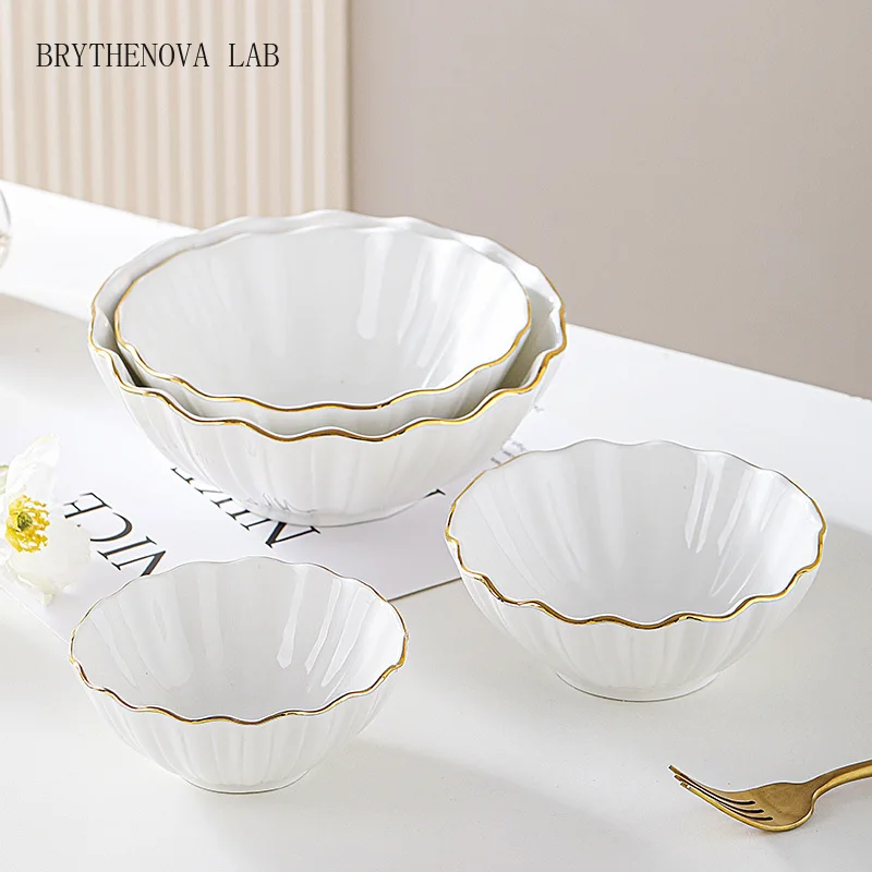European high-end gold edged ceramic bowl, fruit salad Household Bowl, Breakfast Rice Noodle Hotel Restaurant Tableware