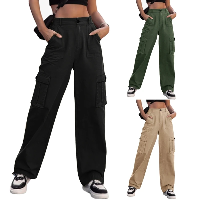 

Versatile Womens Wide Leg Pants with 6 Pockets and High Waist Military Trousers