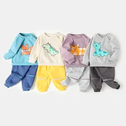 1-3Y Baby Autumn 2PCS Clothes Set Cotton Cartoon Pattern Pullover Solid Sweatpant Infant Kid Girl Outfit Children Girl Tracksuit