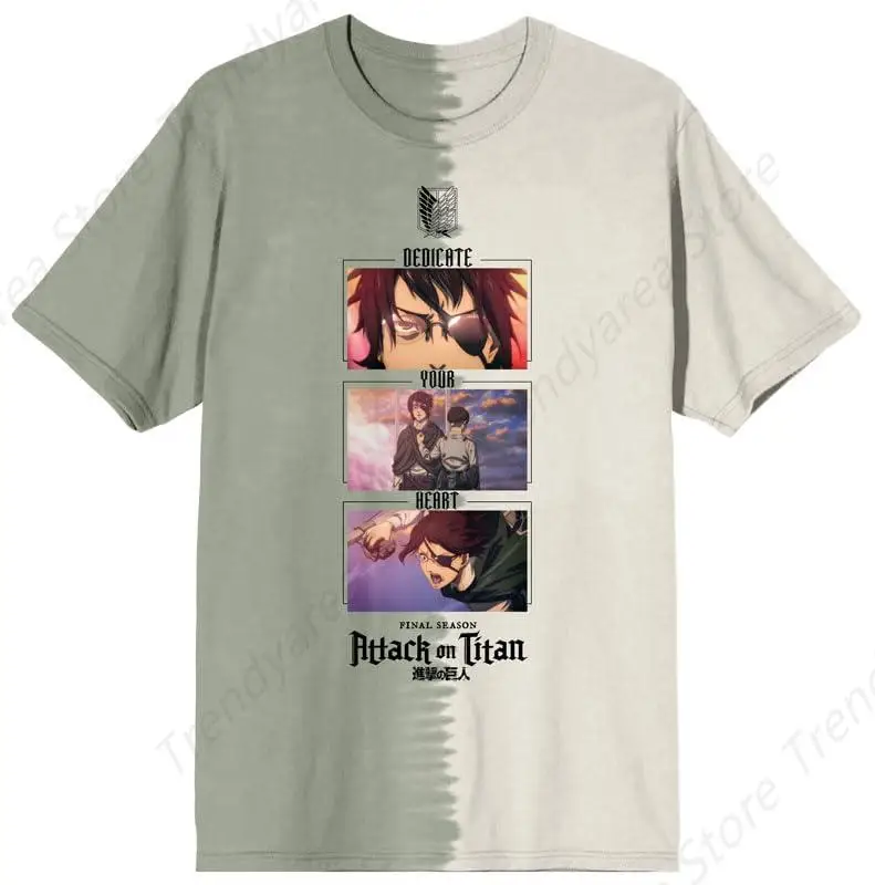 

Fashion Casual Attack On Titan Final Season Dedicate Your Heart Crew Neck Short Sleeve Green White Split Adult T-Shirt