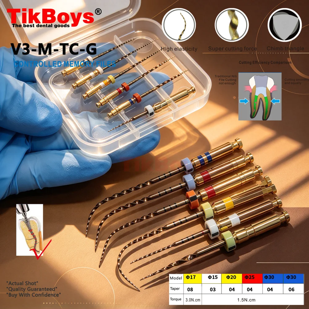 6Pcs/Box Dental Golden Files Heat Activated NiTi Rotary Root Canal Endodontic Gold Files Dentist Instrument Odontología Dentista
