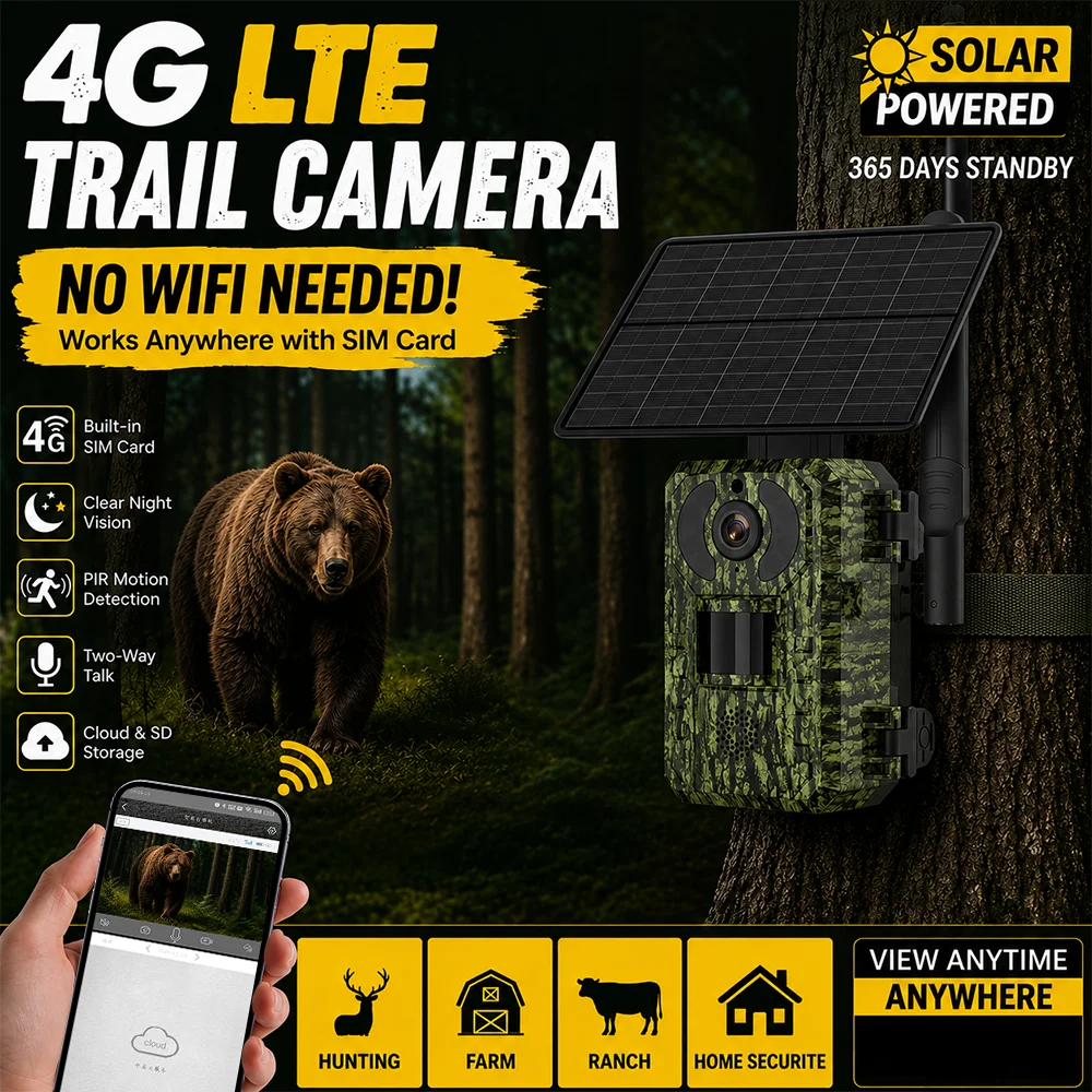 Home Security Game - 4G SIM ソーラー式トレイルカメラ 940nm赤外線PIR検知 防水 野生動物ハンティングカメラ