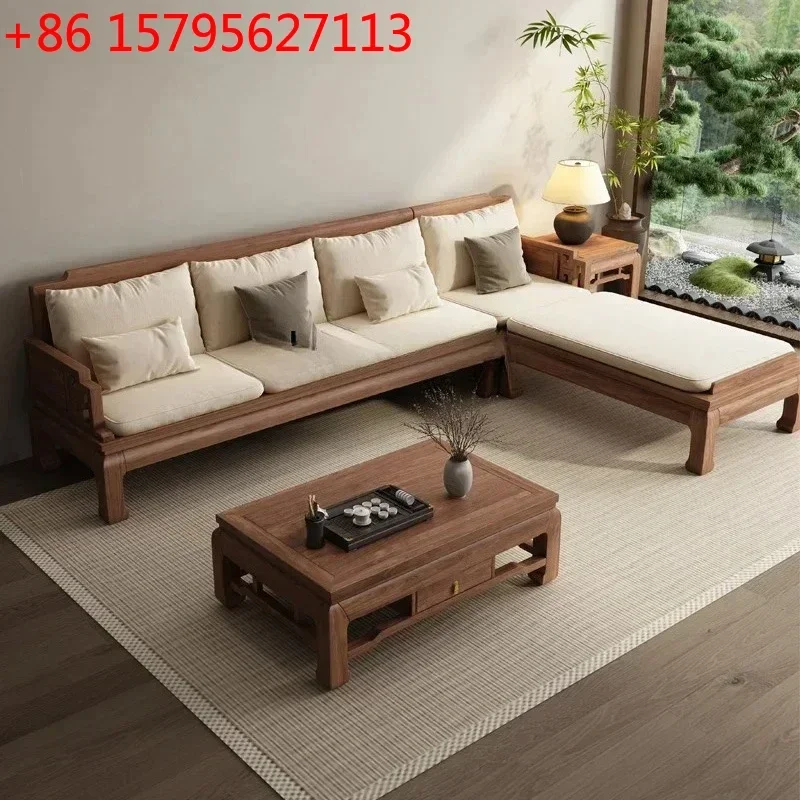 

Диван-кровать из массива южноамериканского ореха в новом китайском стиле для небольшой квартиры, угловой, раскладной