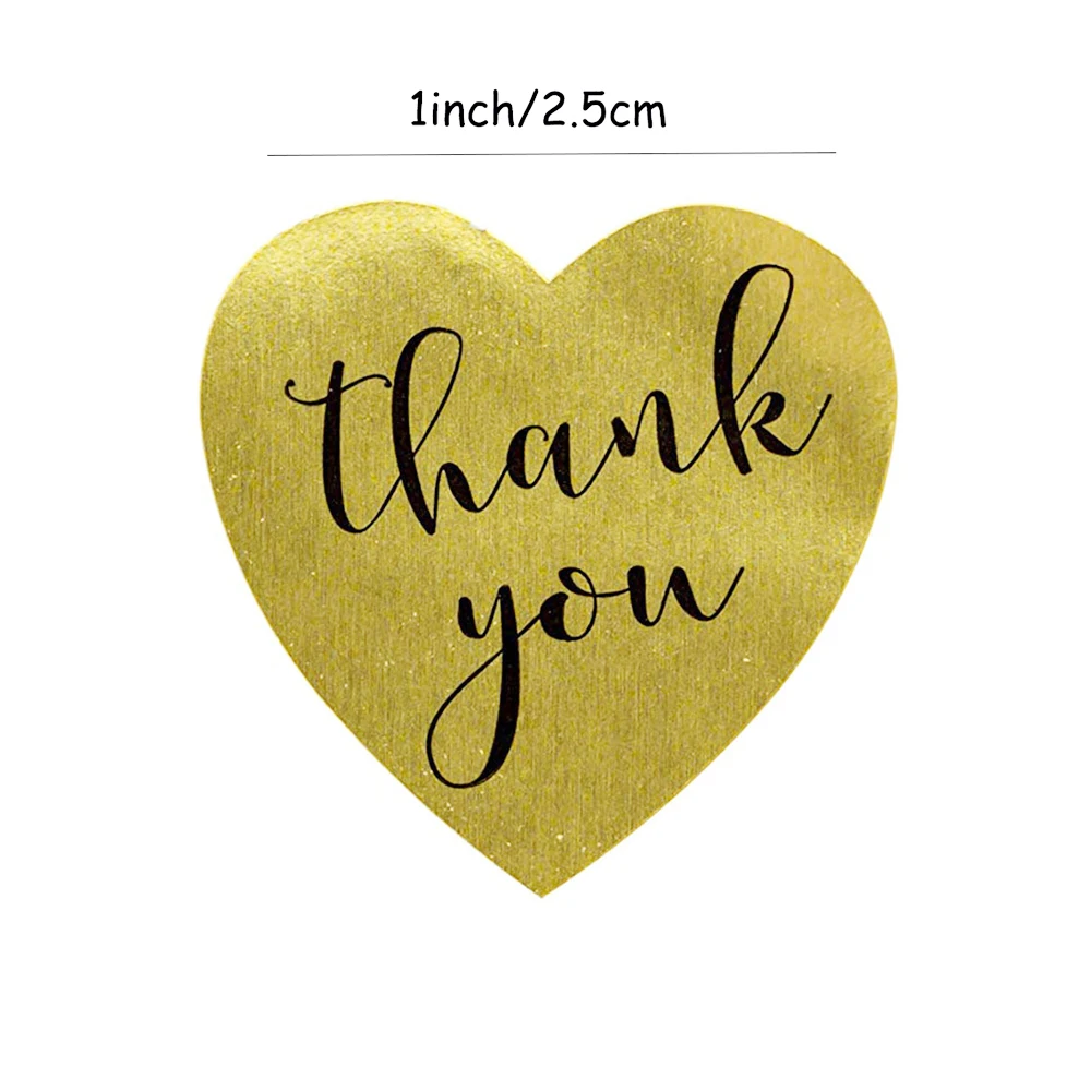 100-500pcs Golden Thank You Sticker For Parents Friends Heart Style Tag Labels For Business Bag Envelope Seal Reward Gift