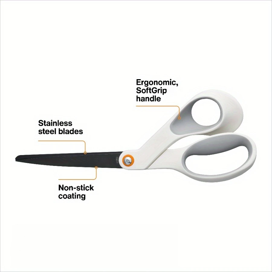 (2個パック) 8インチ 大人用 ノンスティック チタン製はさみ ソフトグリップ付き、オレンジとグレー