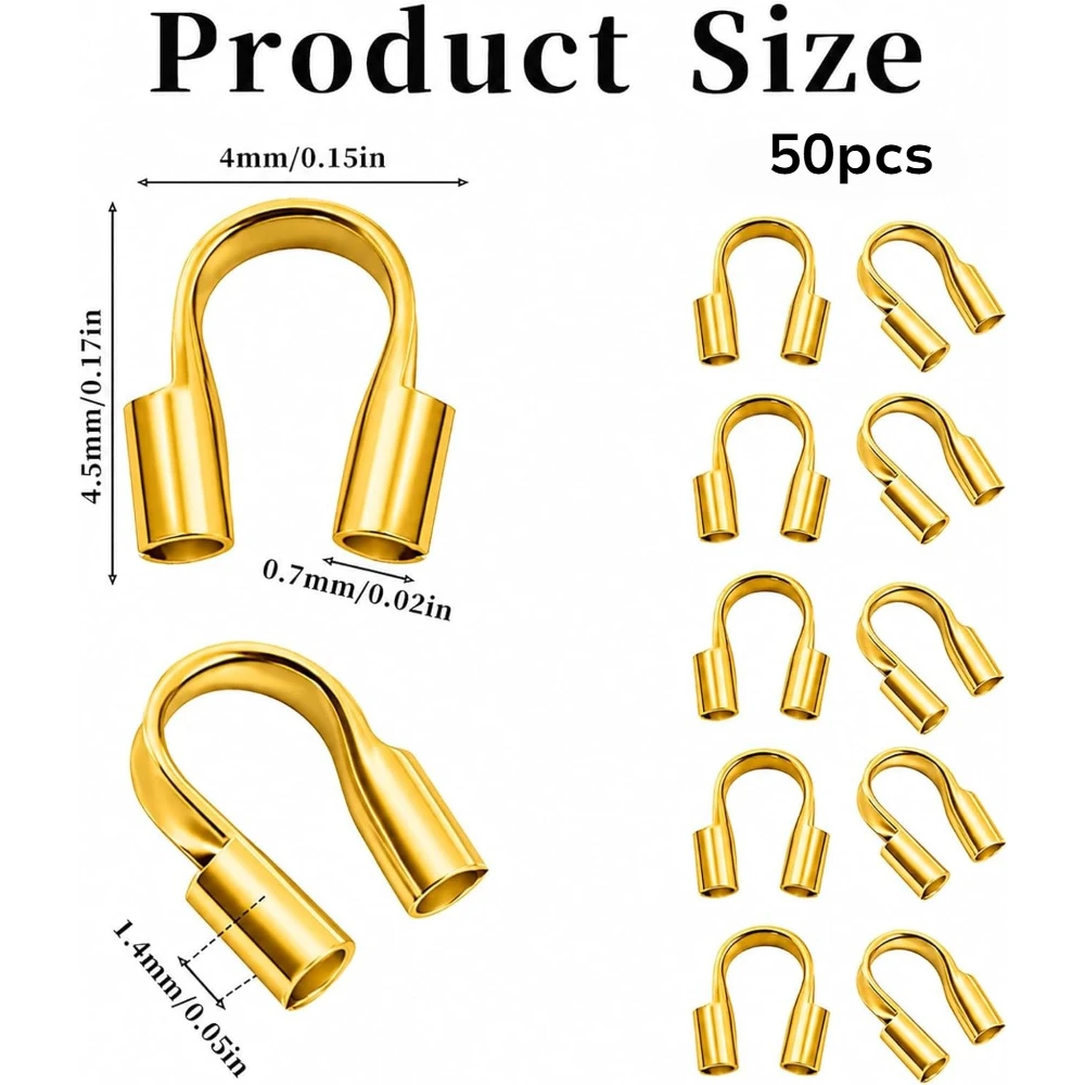50pcs/pack 18K Gold Plated U Shape Wire Guard Loops Wire Protector Clasp Connectors for DIY Jewelry Making Supplies Accessories