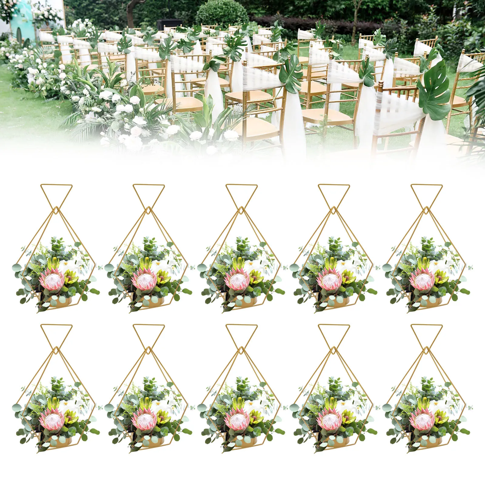 10pcs Geometric Centerpieces Gold Diamond Flower Vases Wedding Tabletop DIY Elegant Wedding Centerpieces Party Decor