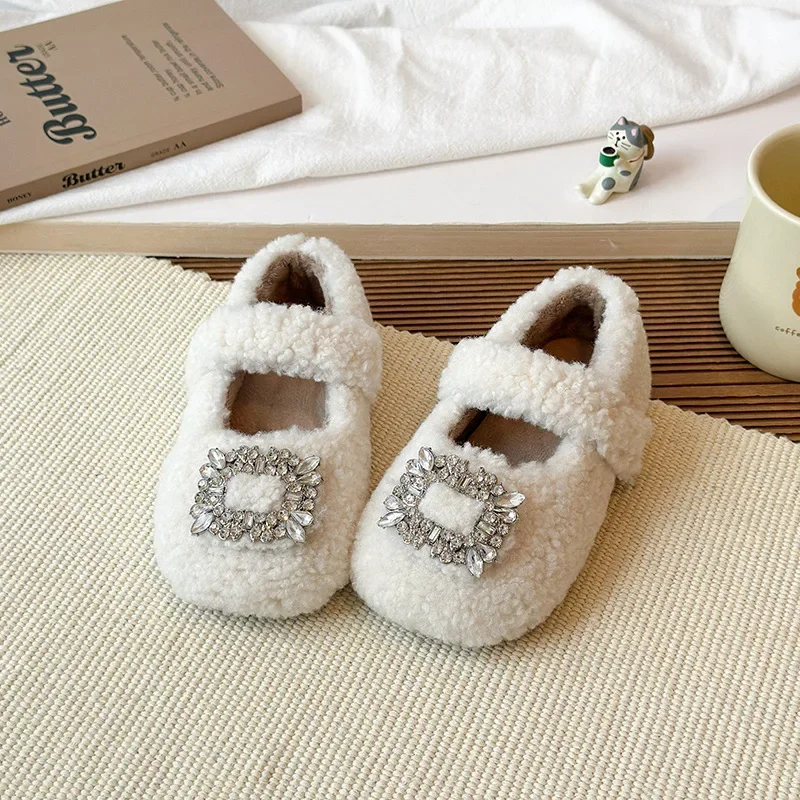 

Children Flat Shoes Suede Warm Sweet Girls Princess Shoes Elegant Cute 2025 Winter Kids Casual Moccasins Soft Bottom Non-slip