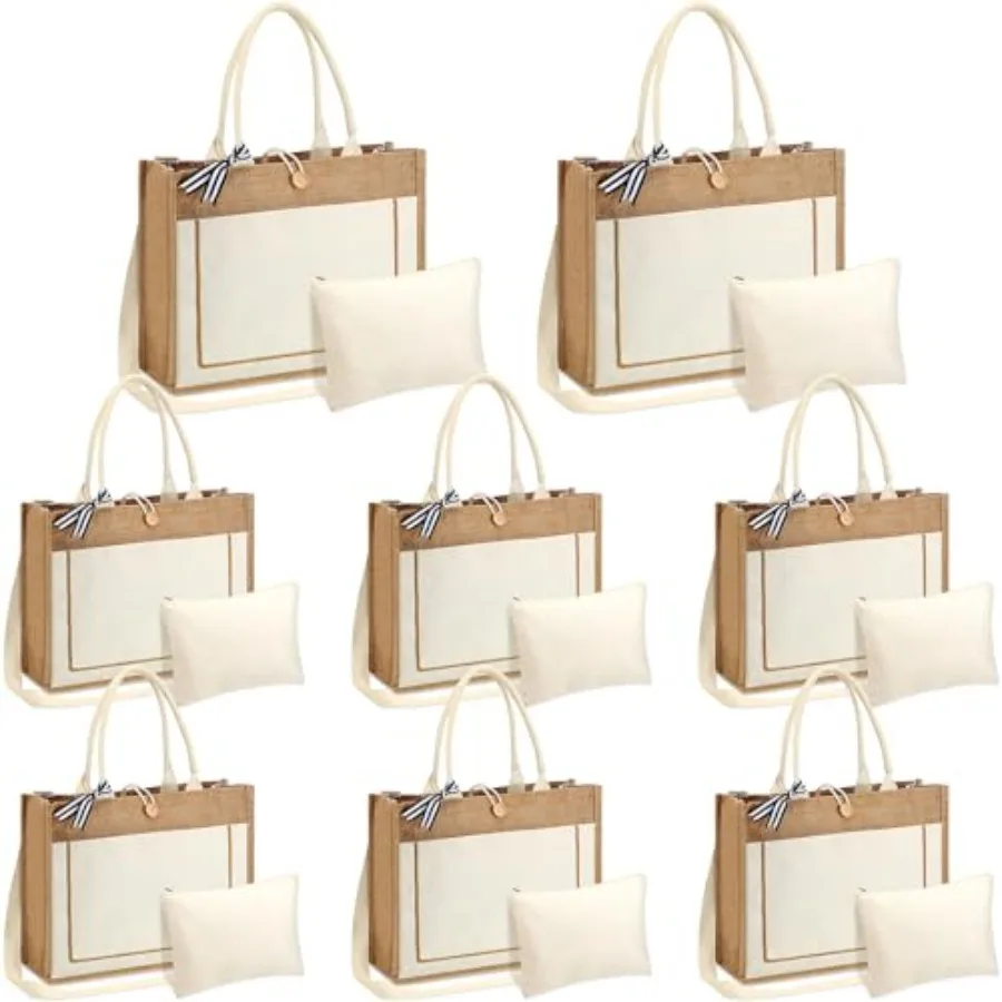 

Pcs Burlap Tote Bags Bulk Gift Reusable Tote Grocery Shopping Jute Bag with Handle for DIY Women Wedding