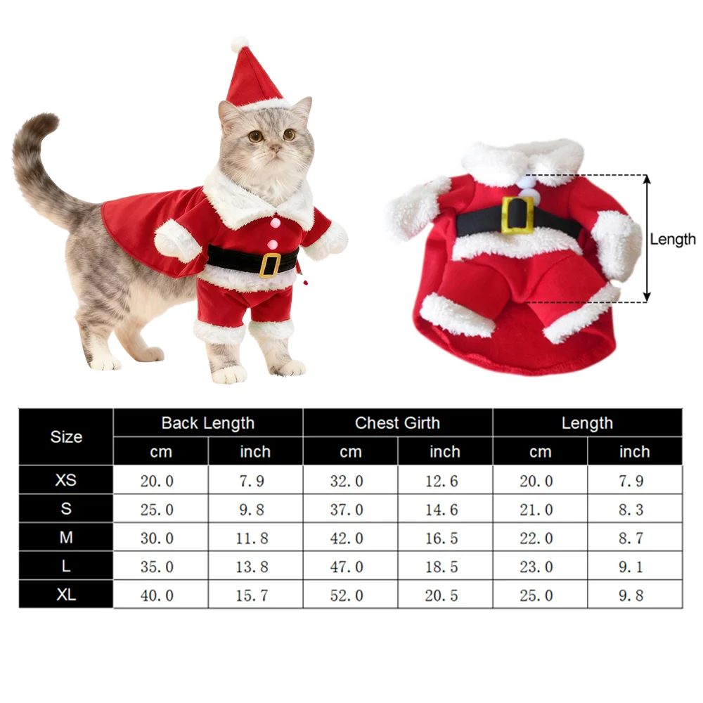 Süße Katzenkleidung für Weihnachten, Cosplay, lustige Haustiere, Kostüm, Weihnachtsmann, verkleiden sich für kleine, mittelgroße Hunde, Katzen, Welpen, Kitty, Sphynx, Mops – Detail 1