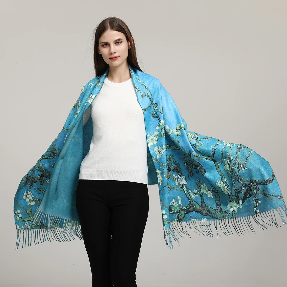 

Fashion Floral Long Shawl Scarf For Women Imitation Cashmere Winter Warm Stoles With Tassel Lady Elegant Pashmina 180*70cm