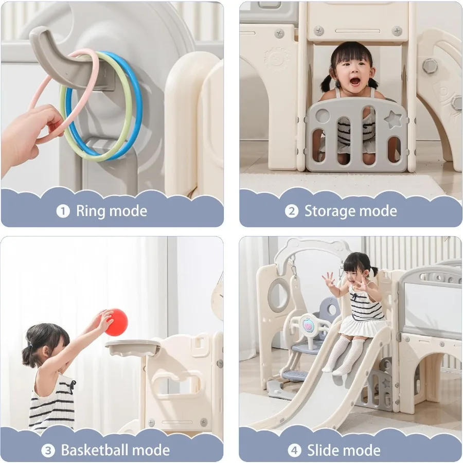 Outdoor-Kletterer-Spielset für Kleinkinder mit Basketball für Kinder von 1 bis 3 Jahren, Rutsche und Schaukelset, 12-in-1-Spielplatz, Indoor-Rutsche für D