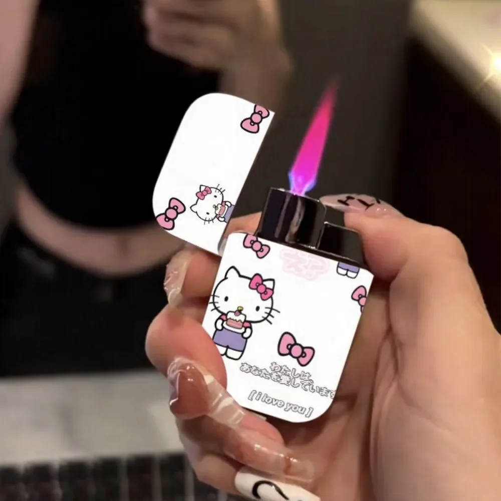 Unique Hello Kitty Lighter:Unleash Your Personality with A Flame;Cute Creative Metal Windproof Red Flame Gas Cigarette Lighters