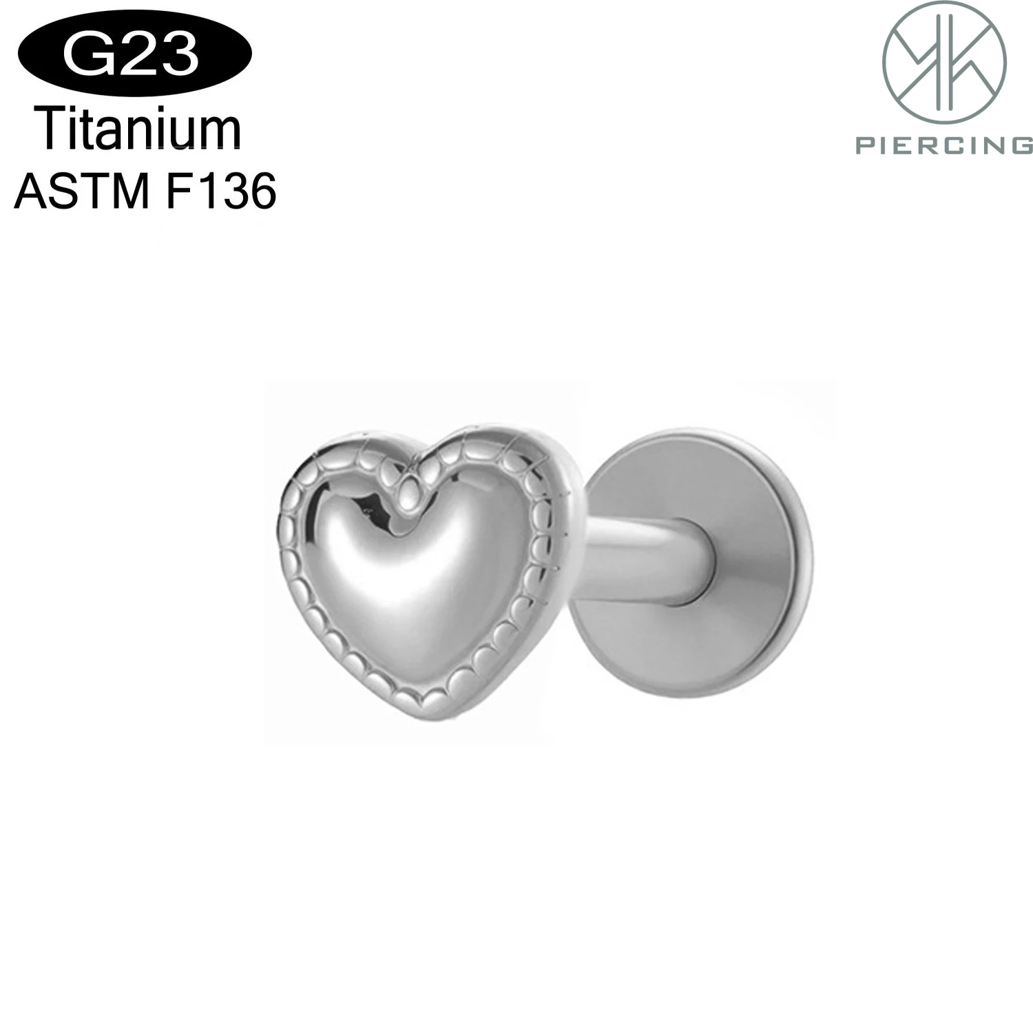 ASTM F136 التيتانيوم 16 جرام شكل قلب Labret الشفاه الغضروف قرط الاذن المرصع اللولب الزنمة محارة ثقب الأذن مجوهرات للجسم مع صندوق هدية