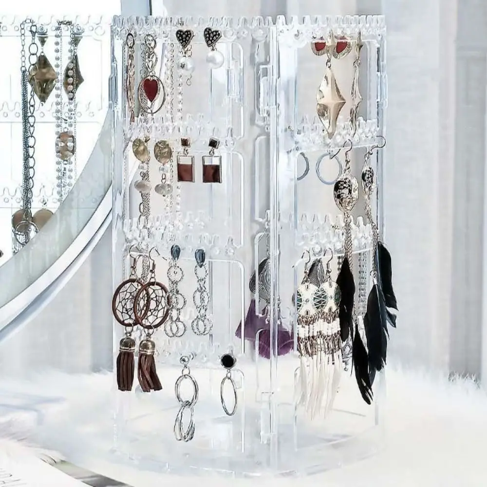 

Rotating Jewelry Display Rack 360 Degree Storage Hanger Necklaces Rings Holder 4 Tiers Plastic Jewelry Storage Box Selling Show