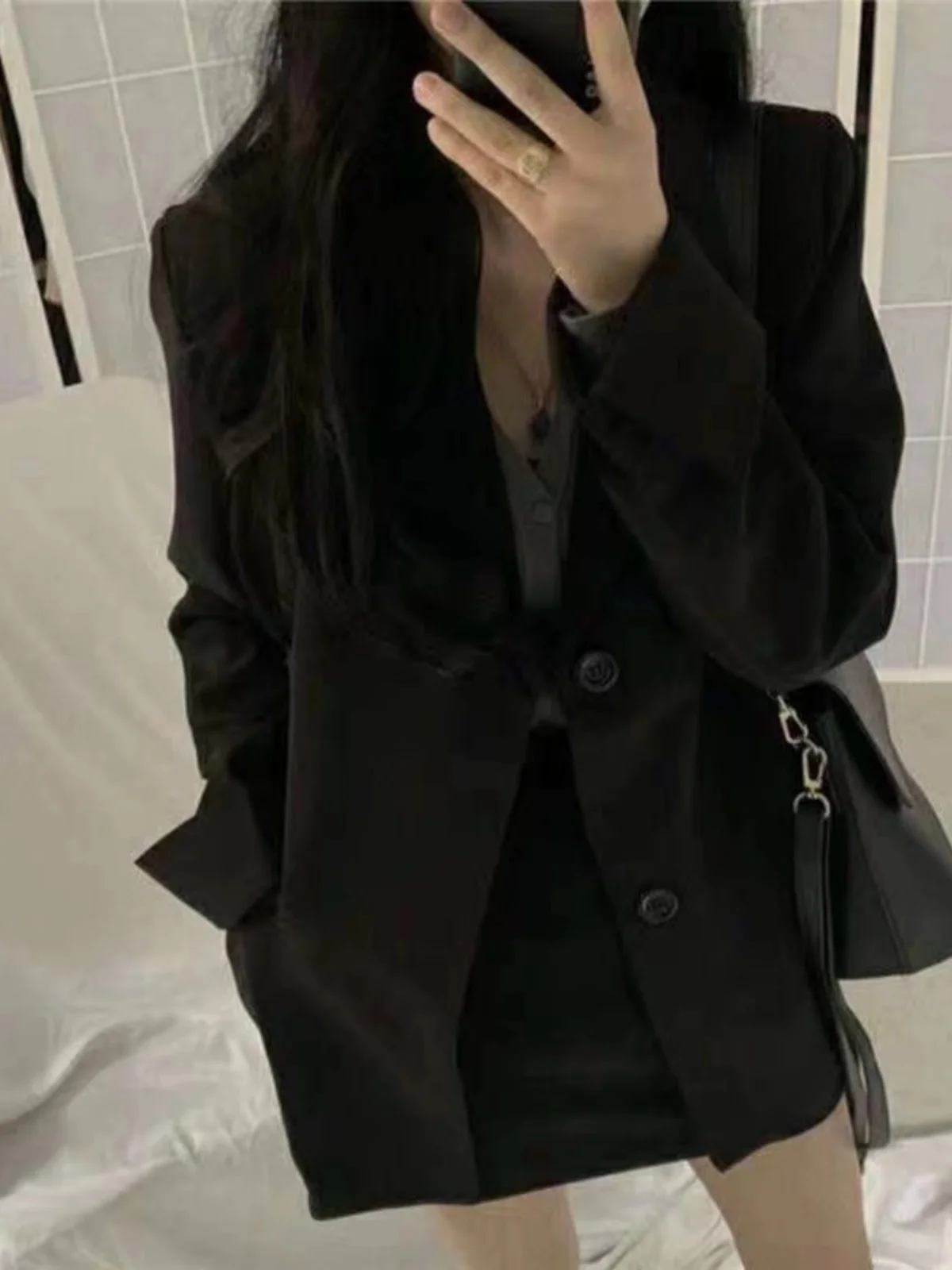 plus Size Casual Bla Suit Jaet Korean Sle Commute Pure Color Long Sve Thin Edition Street Faion Loose Fit Top