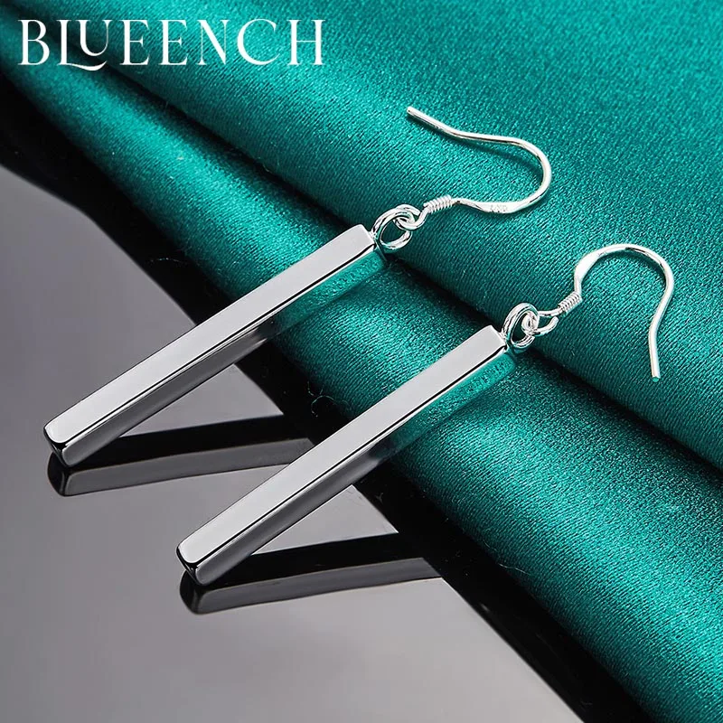 Blueench 925 Sterling Silver Geometric Bar Drop  Earrings for Woman Engagement Wedding Simple High-end ins Jewelry