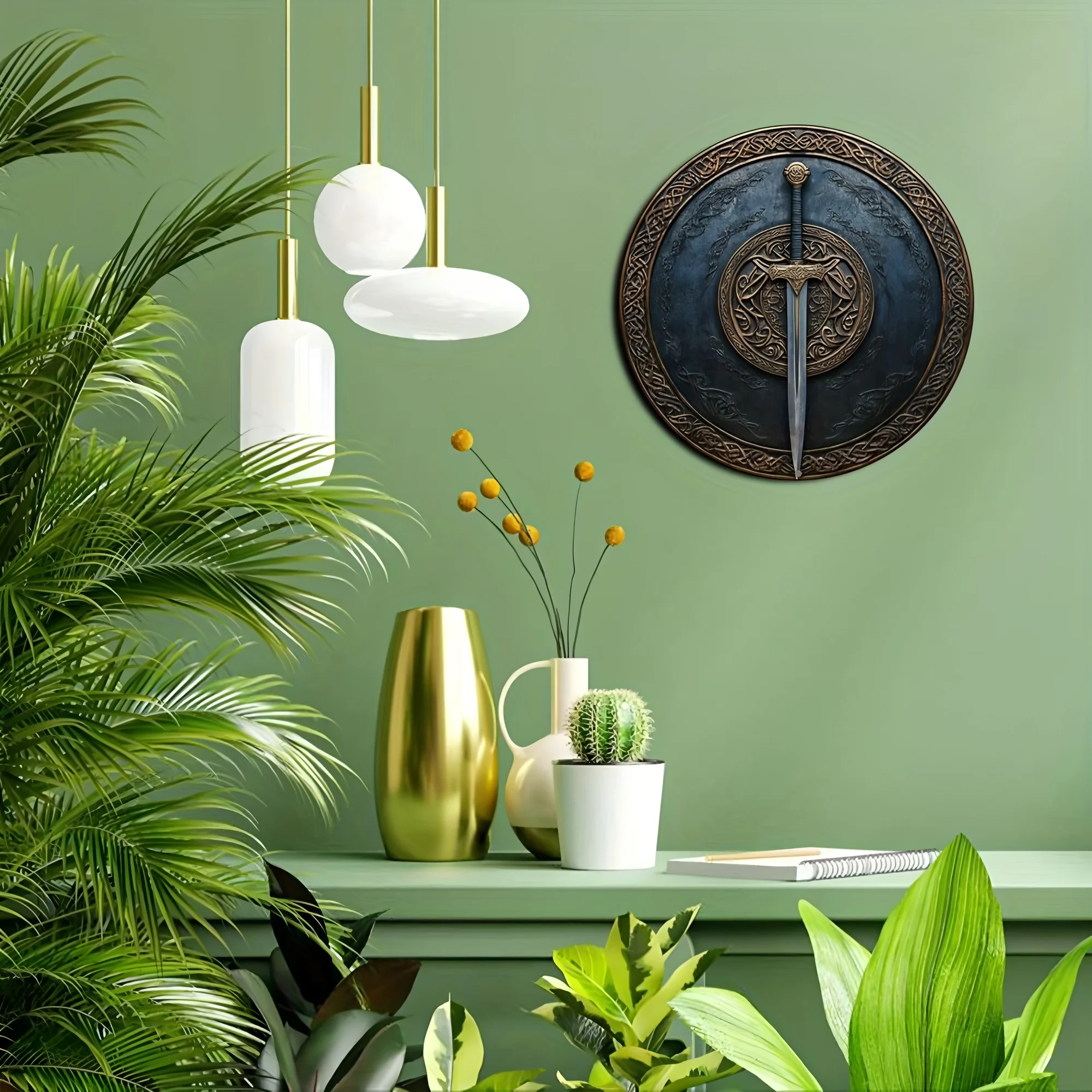 1 Piece 2D Sword Pattern Wooden Disc Sign Design 8 inch Suitable for Home Cafe Bar Garden Decoration Wall Plaque Indoor view 3