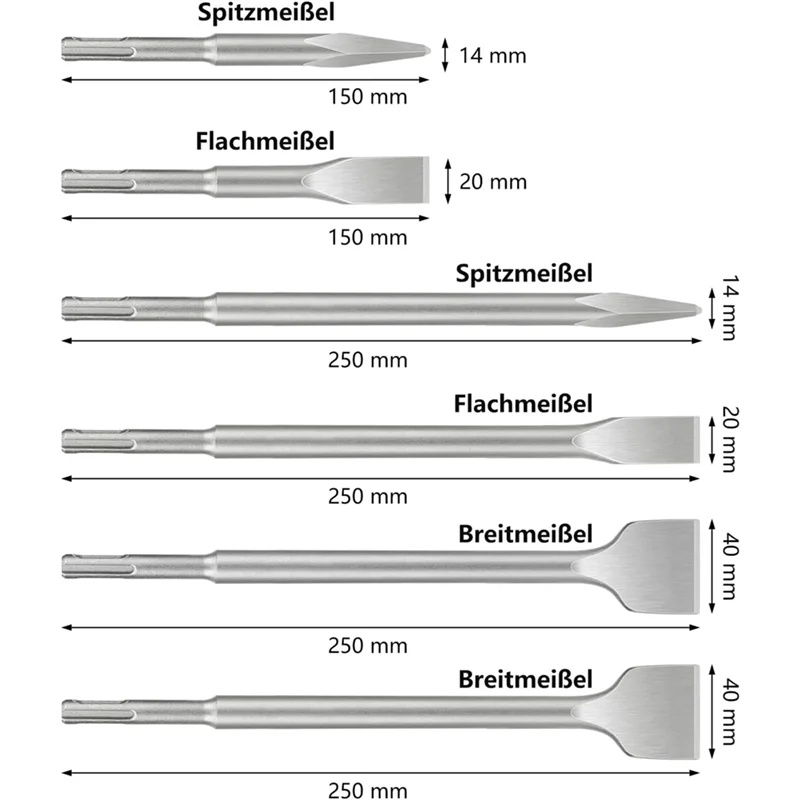 ABKY-6 pezzi SDS Plus Set di scalpelli a forcella Set di scalpelli per martello per trapano per calcestruzzo, muratura, piastrelle, adesivo per piastrelle, naturale
