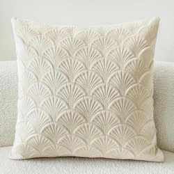 Scallop Design Velvet Cushion Cover 45x45cm High Quality Decorative Pillow Cover for Livingroom Decor Sofa Pillowcase Beige Grey