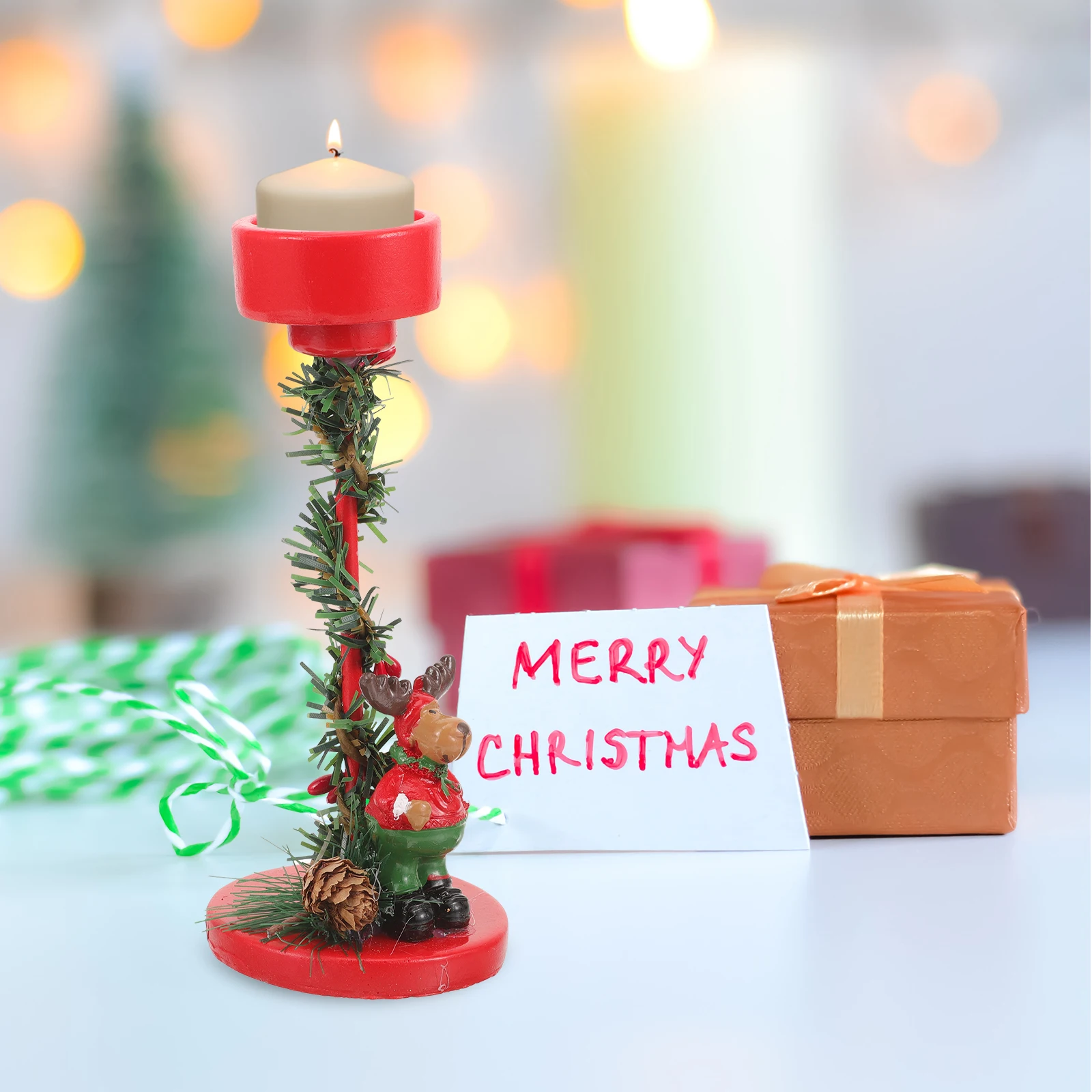 

Elk Candlestick Tea Lights Holders Resin Decoration Elder Christmas Tealight Holder Metal Xmas Stand Desktop Adornment