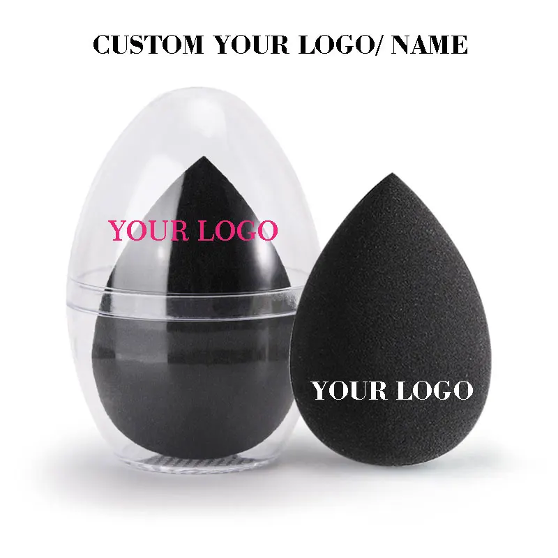 Customize Logo Black Wholesale Teardrop Shape Latex-free Cosmetic Puff Beauty Batch Sponge Make Up Sponge Face Care Puff