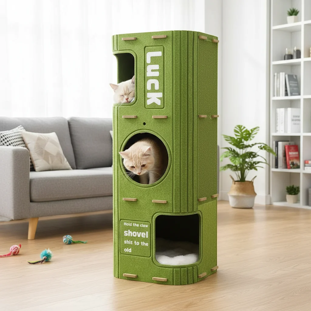 Felt Cat Tree House Closed Pet Four-season Tree Hole Multi Layer Design And Scratching Board Drill Hole For Indoor Pet Use