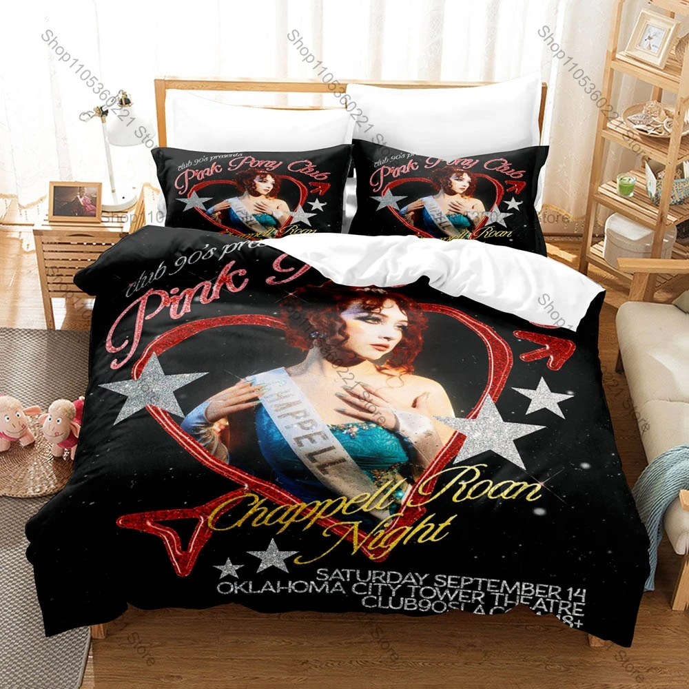 Chappell Roan Midwest Princess Pink Pony Club Album Print Bedding Set Duvet Cover + 2 Pillowcases For Camp Pop Music Fans Decor