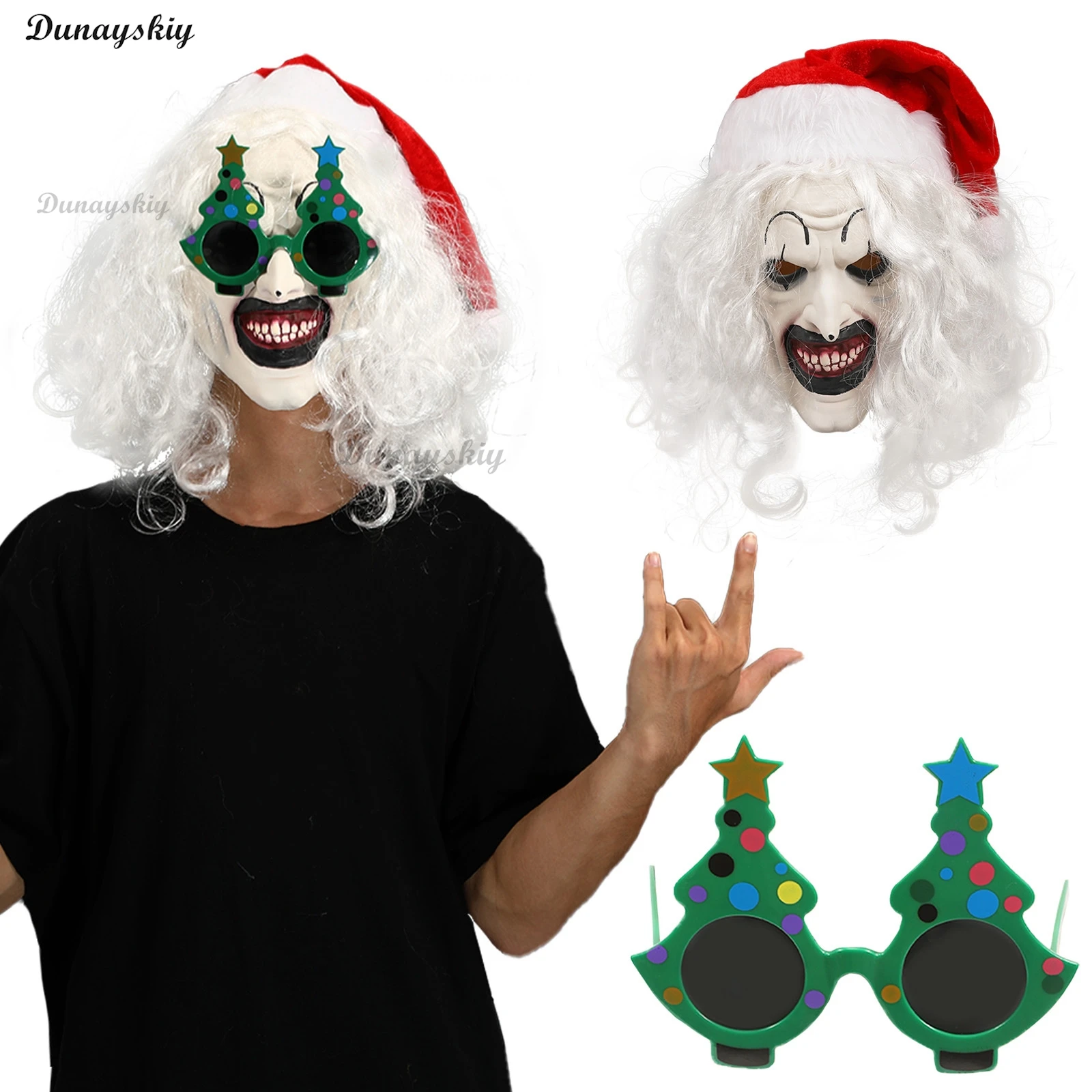 Máscara artística de payaso de Papá Noel, sombrero de película Terrifier 3, accesorios de disfraz de fantasía para hombre, accesorio de fantasía personalizado