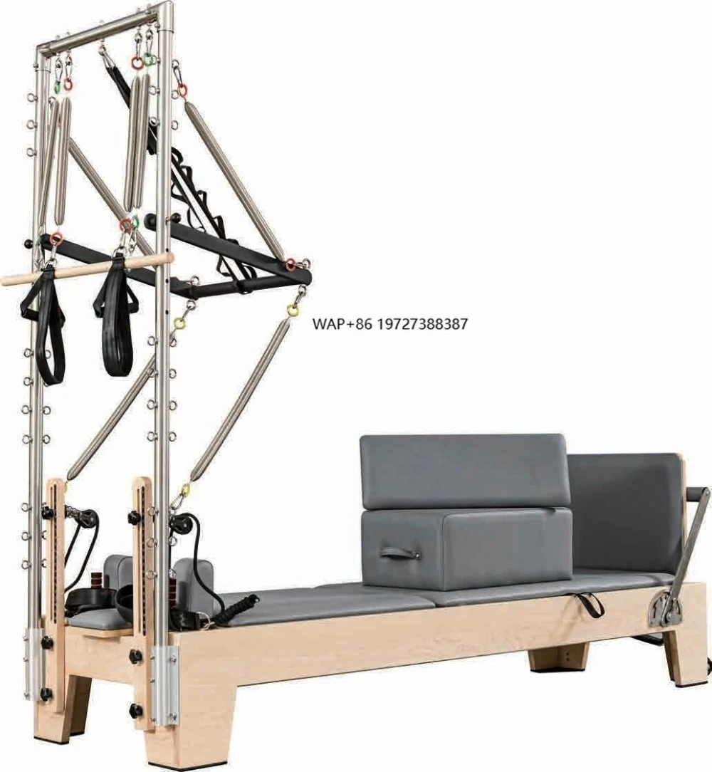 All-In-One Home Workout System Featuring Pilates Reformer Machine Oak Frame PU Leather High Density Sponge Springs Core Bed Yoga