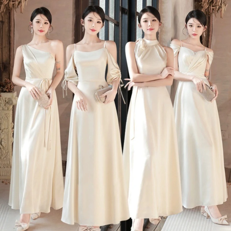 

Satin Spaghetti Straps Long Bridesmaid Dresses Off-The-Shoulder Ruched Bride Maid Gowns Prom Cockail Maid of Honor Dress