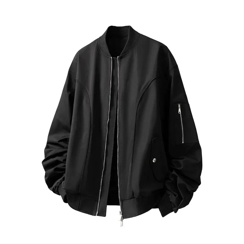 

2025 2025 Men's Retro Solid Zipper Jackets 2025 Spring New Round Neck Loose Bomber Jacket Sleeve With Zip Design Male Street Out